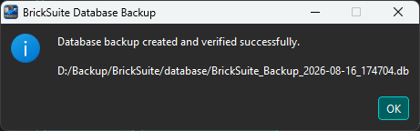 BrickSuite database backup completed successfully