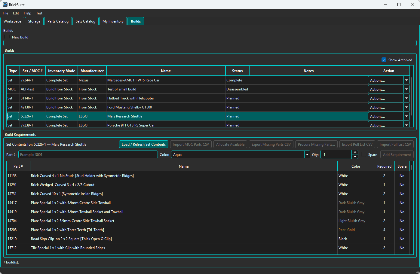 Build requirements populated from a Complete Set