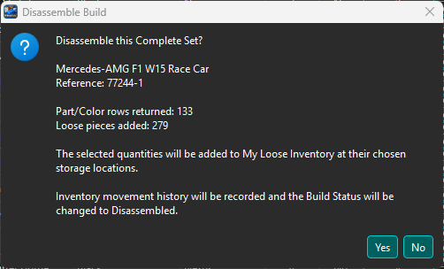 Disassemble Build confirmation