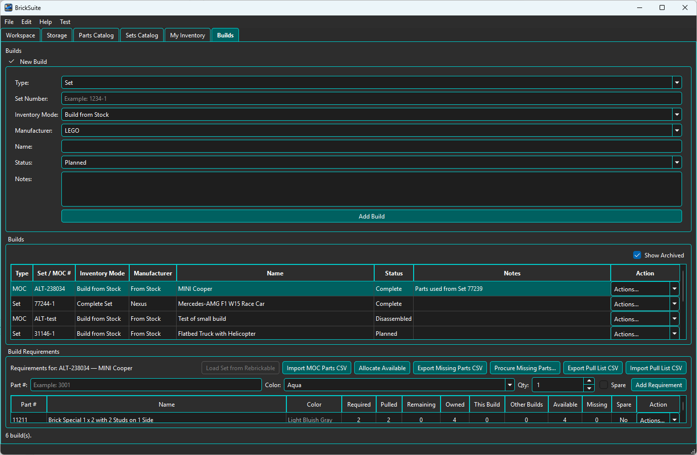 BrickSuite Builds overview