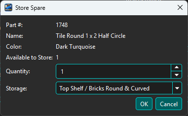 Store Spare dialog
