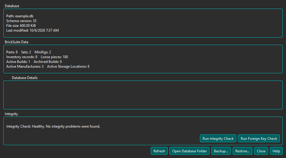 Disposable Schema 35 database with a healthy integrity-check result