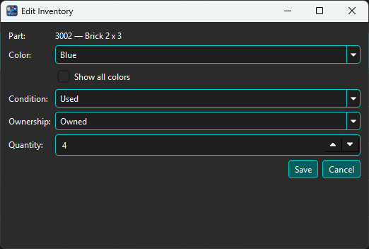 Edit Inventory dialog