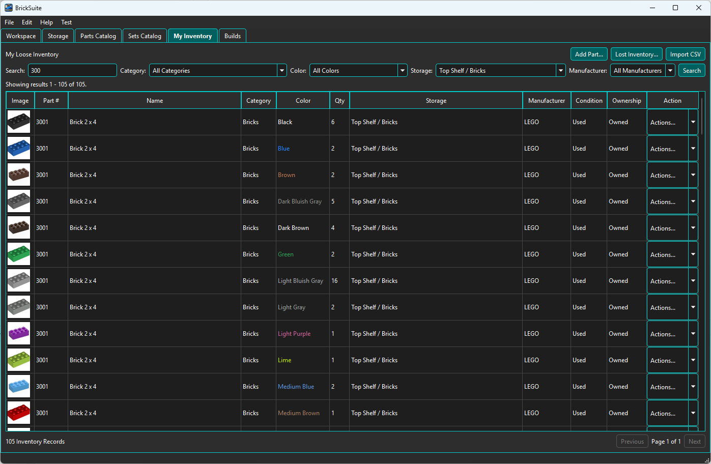 BrickSuite My Inventory overview