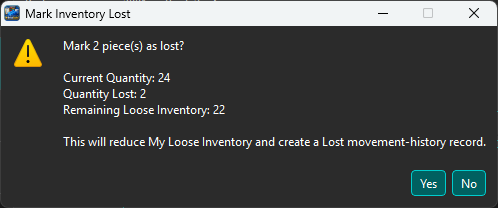 Confirmation before marking two pieces lost