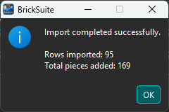 Successful Rebrickable inventory operation