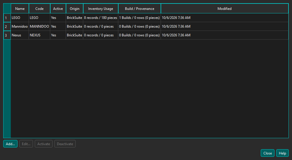 Lists and Reference Data with the standard Manufacturer entries