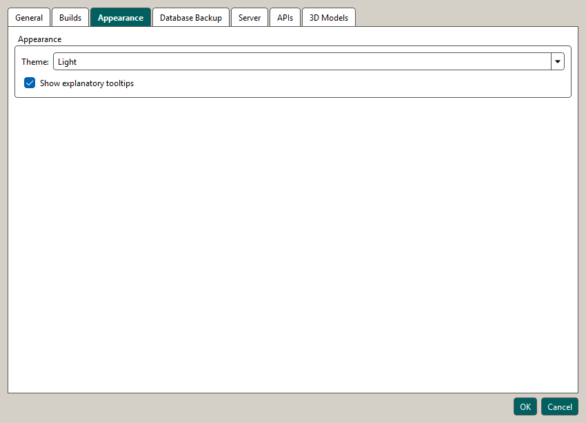 Appearance settings in Light theme for comparison