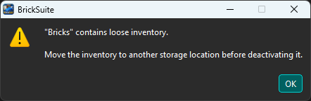 BrickSuite warning that a storage location contains loose inventory