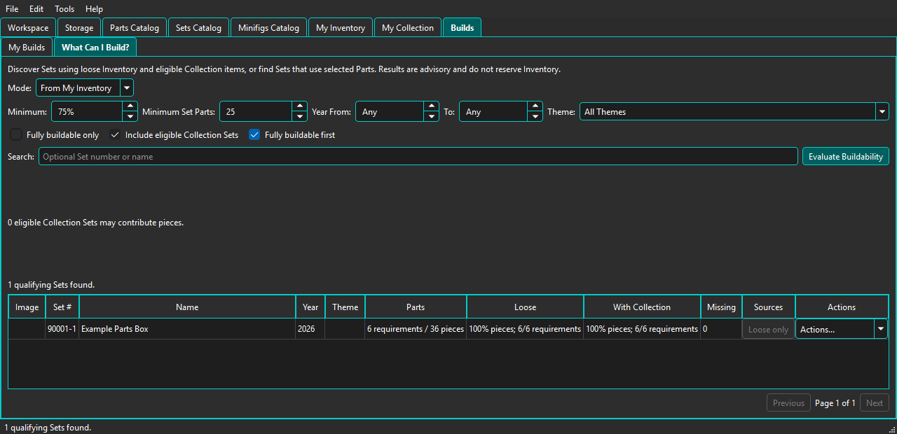What Can I Build results from the synthetic Inventory